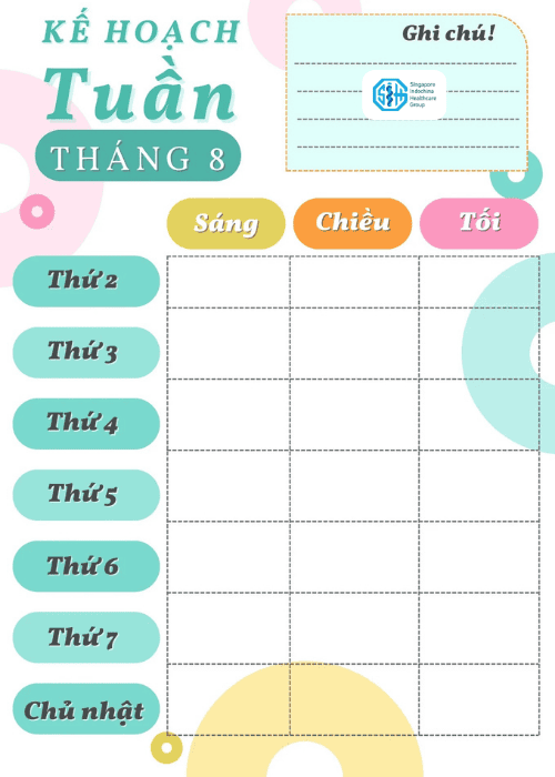 lịch vận động hàng tuần